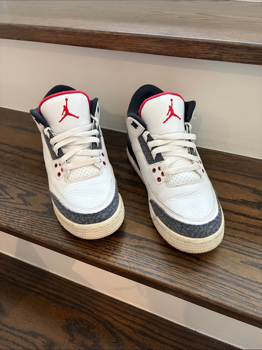 Kids White and Red Basketball Sneakers with Gray Elephant Print